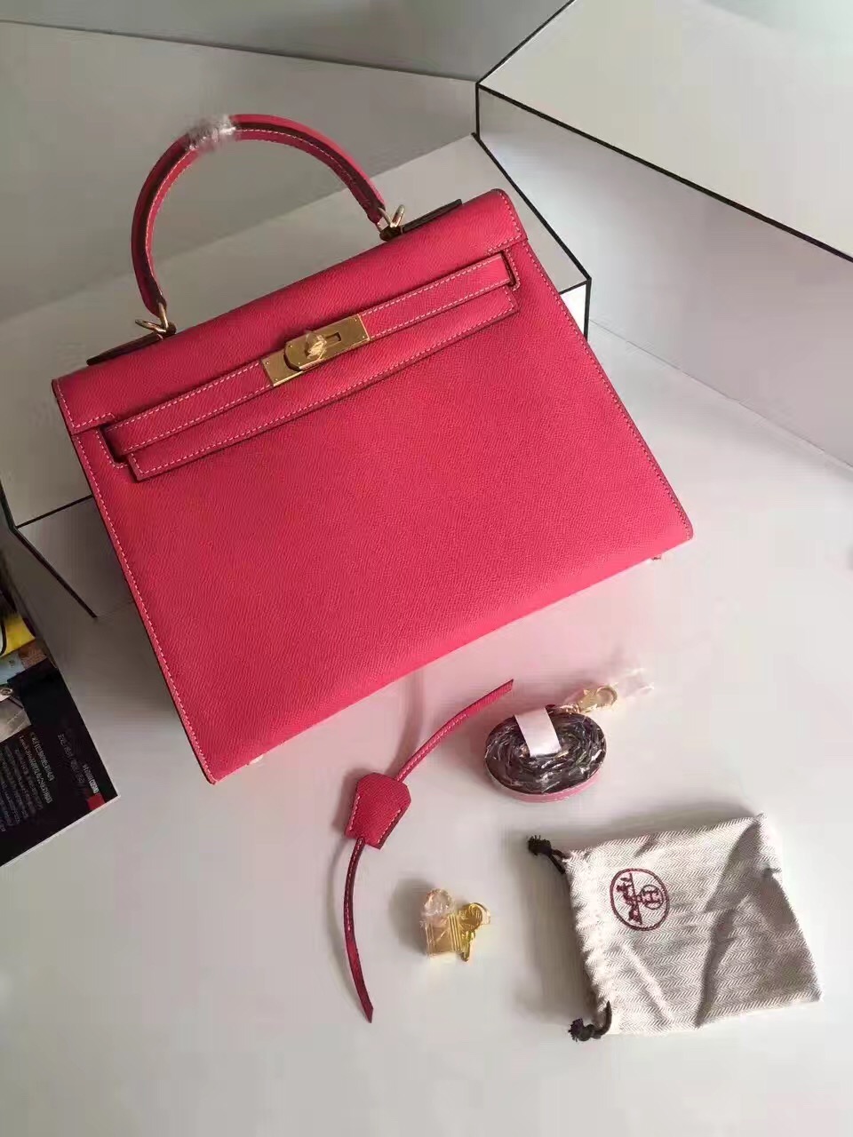 Hermes Epsom 32cm leather Kelly top red handbags