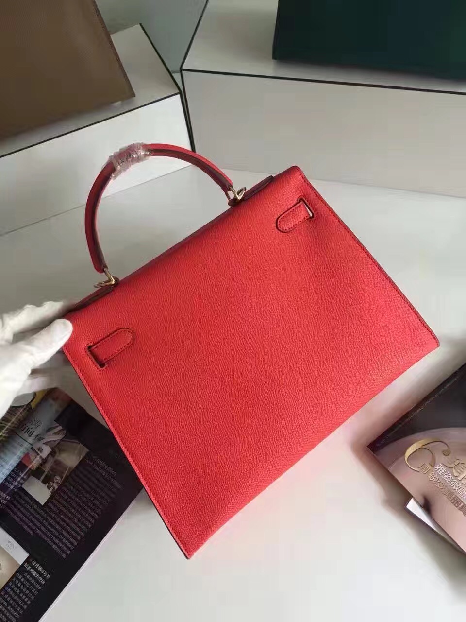 Hermes Epsom 32cm leather Kelly top red handbags