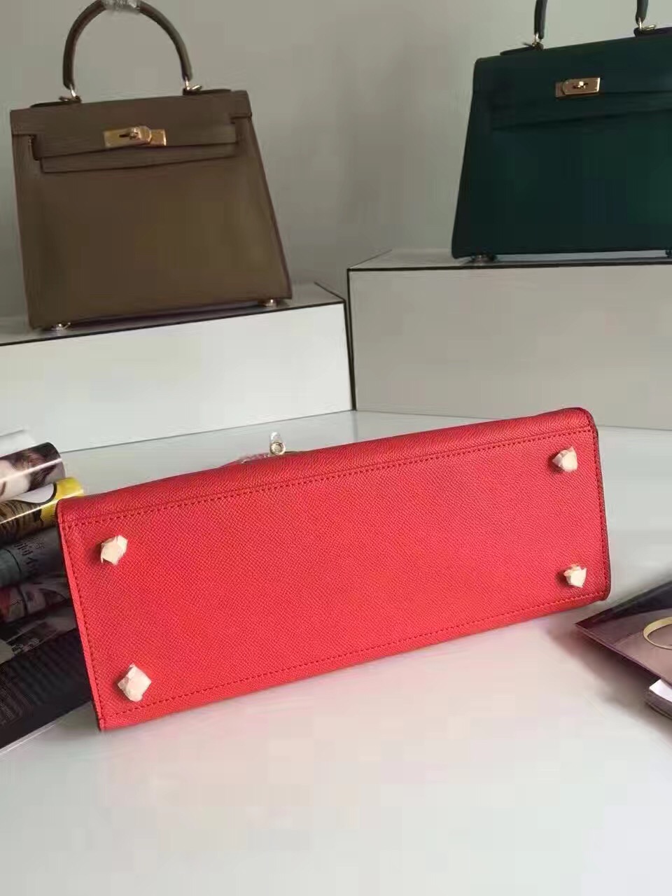 Hermes Epsom 32cm leather Kelly top red handbags