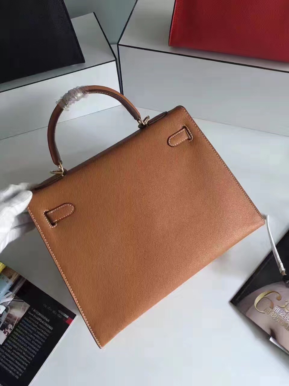 Hermes Epsom 32cm leather Kelly top tan handbags