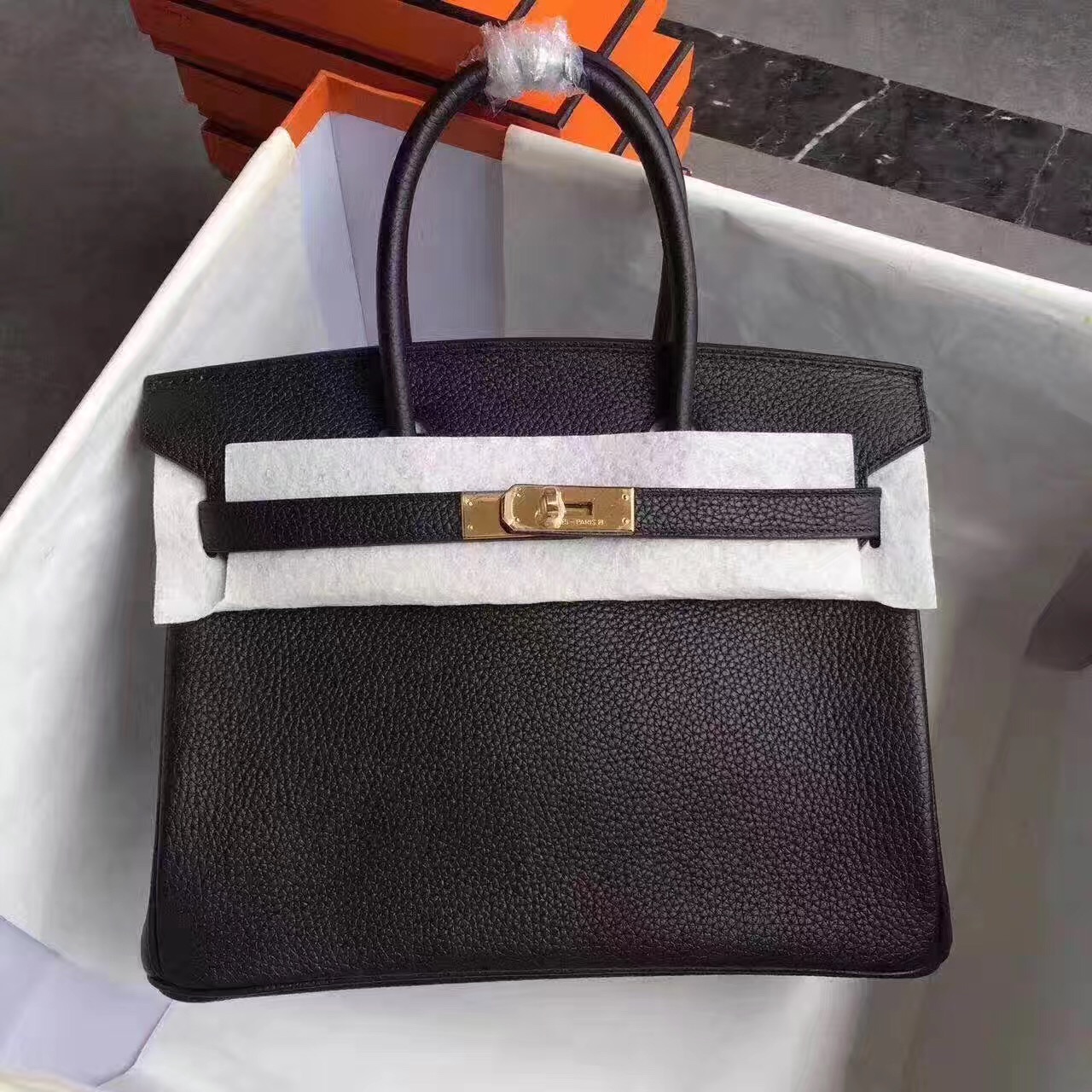 Hermes Birkin black top leather handbags