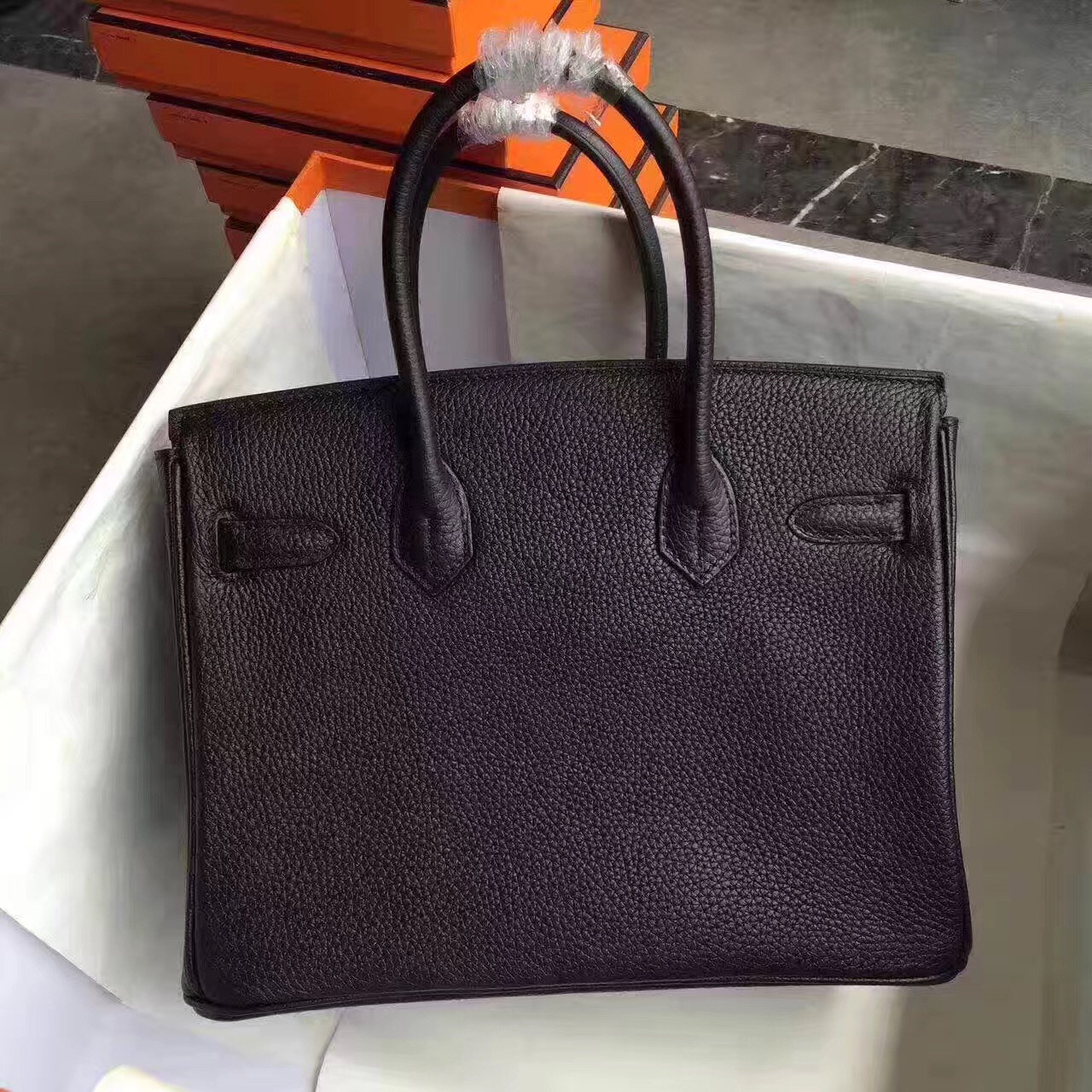 Hermes Birkin black top leather handbags