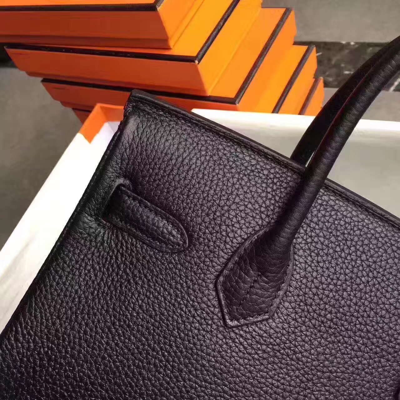 Hermes Birkin black top leather handbags