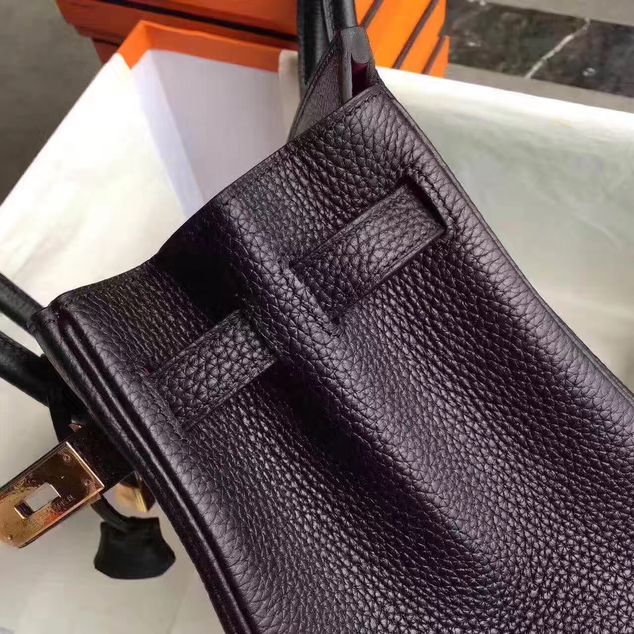 Hermes Birkin black top leather handbags