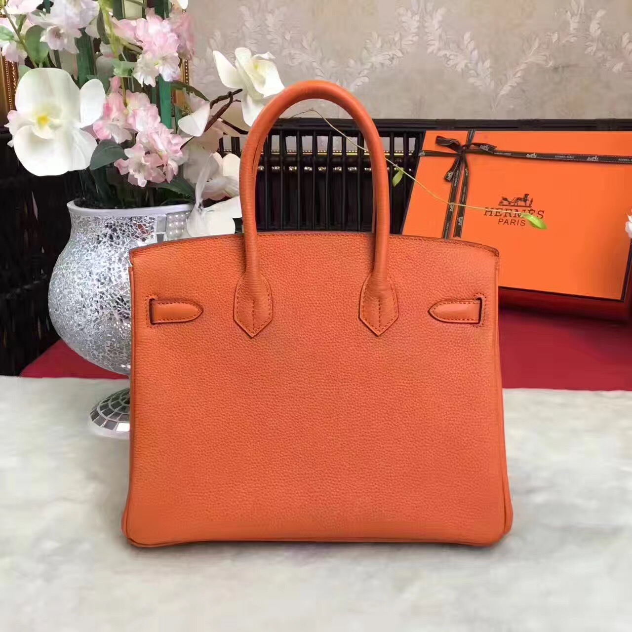 Hermes Birkin top leather orange handbags