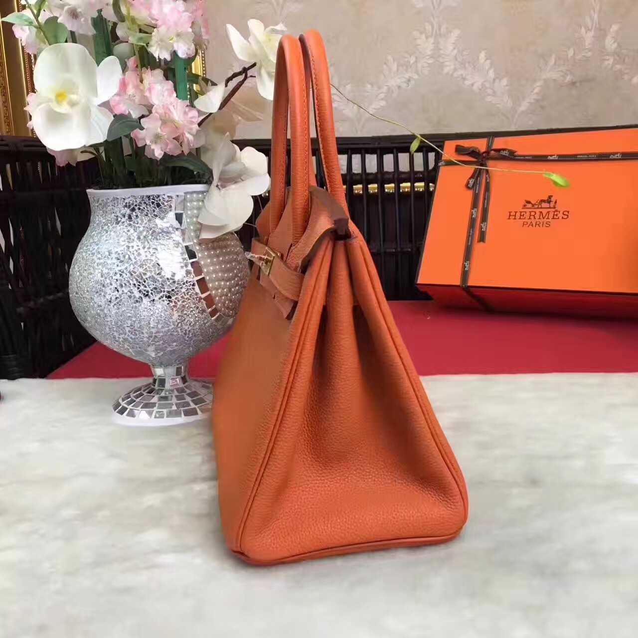 Hermes Birkin top leather orange handbags