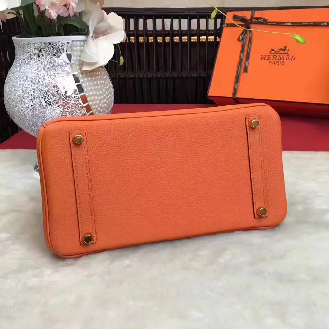 Hermes Birkin top leather orange handbags