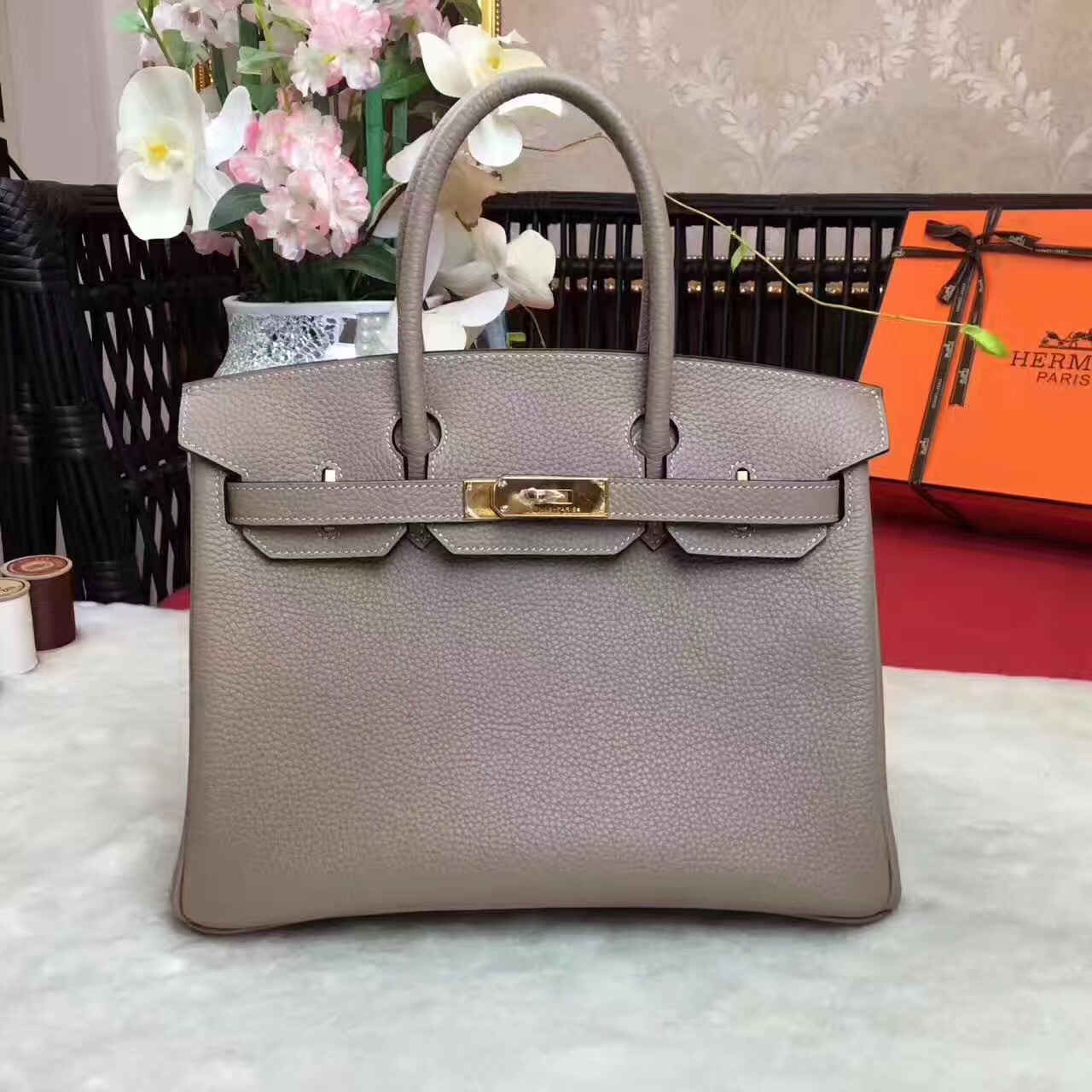 Hermes Birkin top leather gray handbags