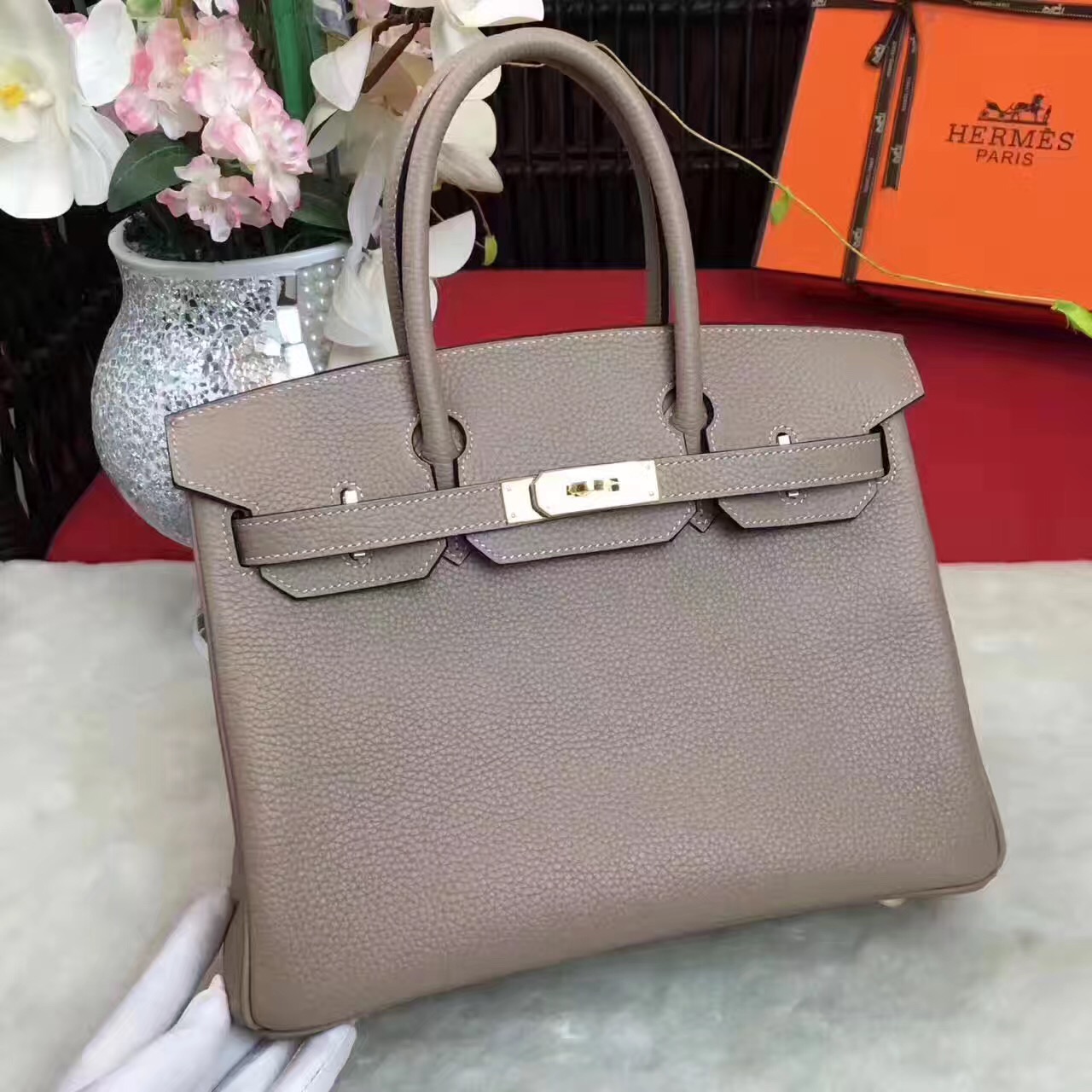 Hermes Birkin top leather gray handbags