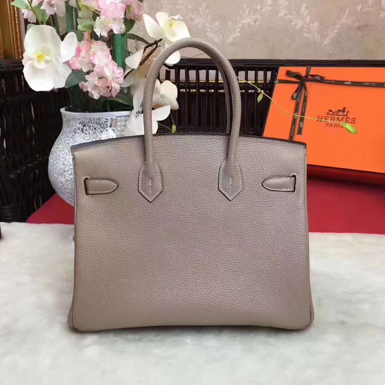 Hermes Birkin top leather gray handbags