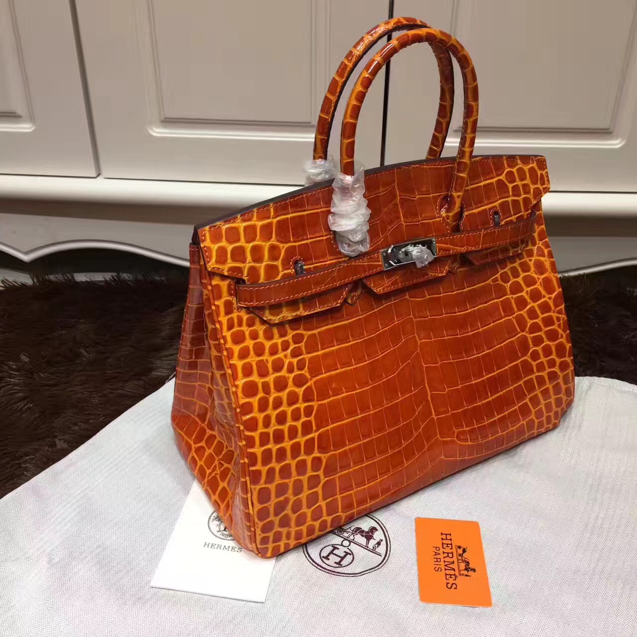 hermes orange crocodile birkin bag