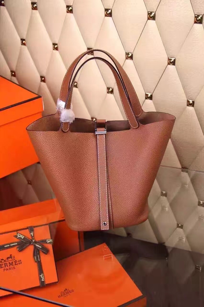 Hermes picotin lock coffeee top leather handbags