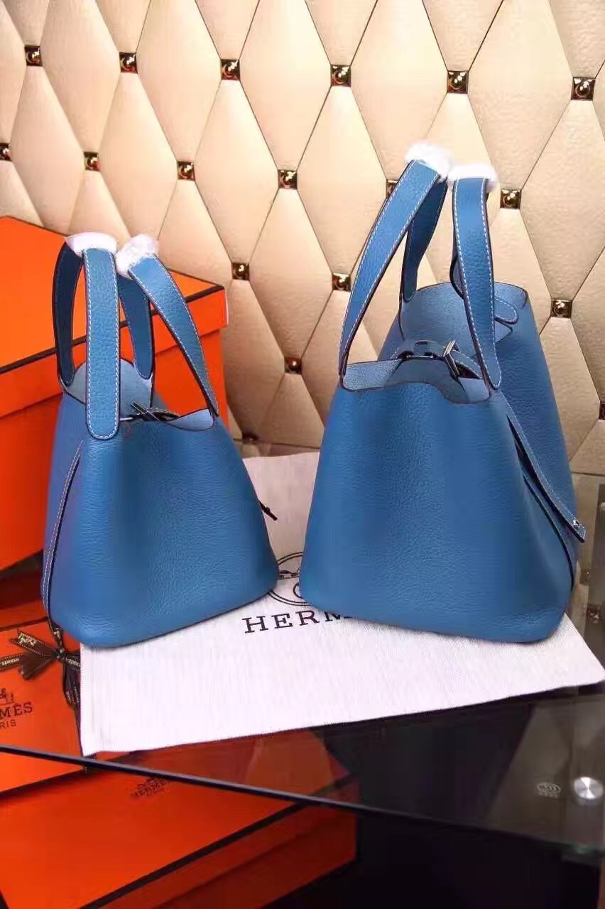 Hermes picotin lock blue top leather handbags