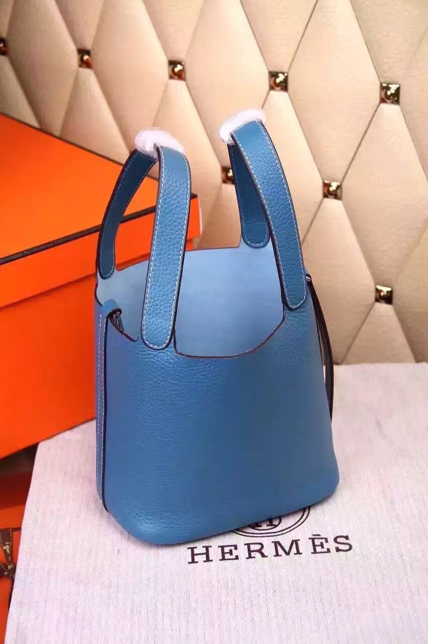 Hermes picotin lock blue top leather handbags