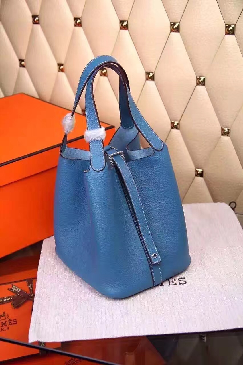 Hermes picotin lock blue top leather handbags