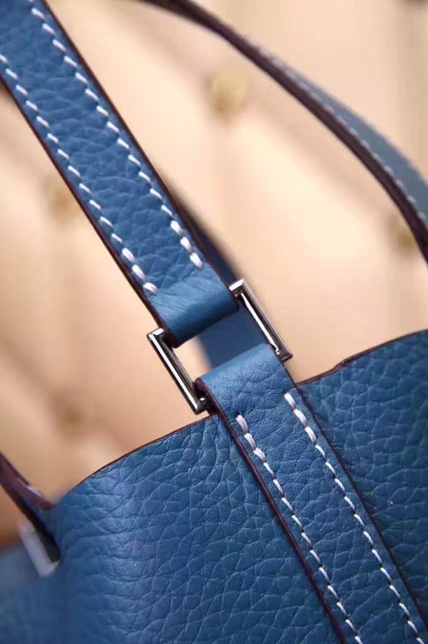 Hermes picotin lock blue top leather handbags