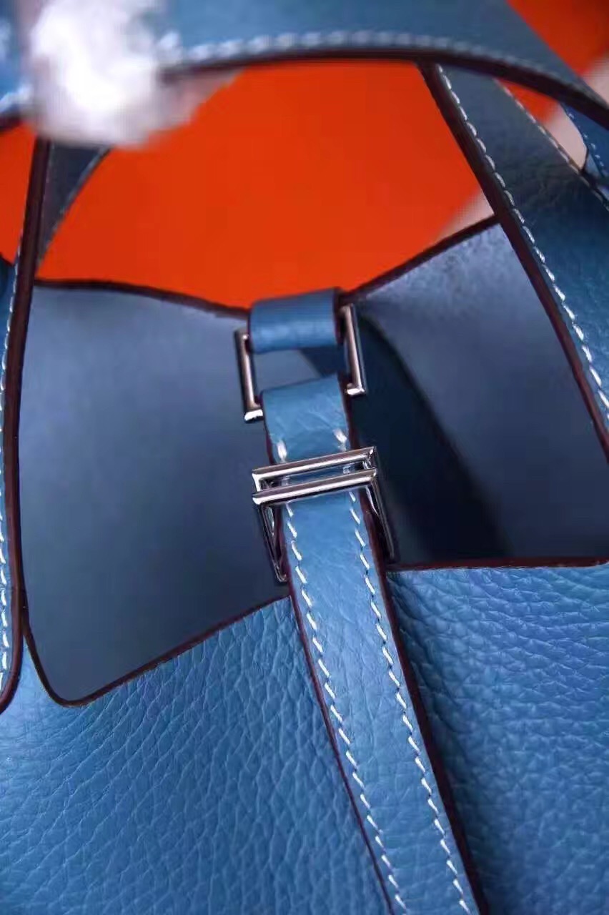 Hermes picotin lock blue top leather handbags