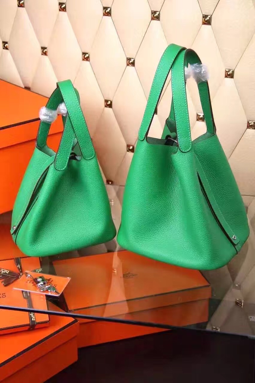 Hermes picotin lock green top leather handbags