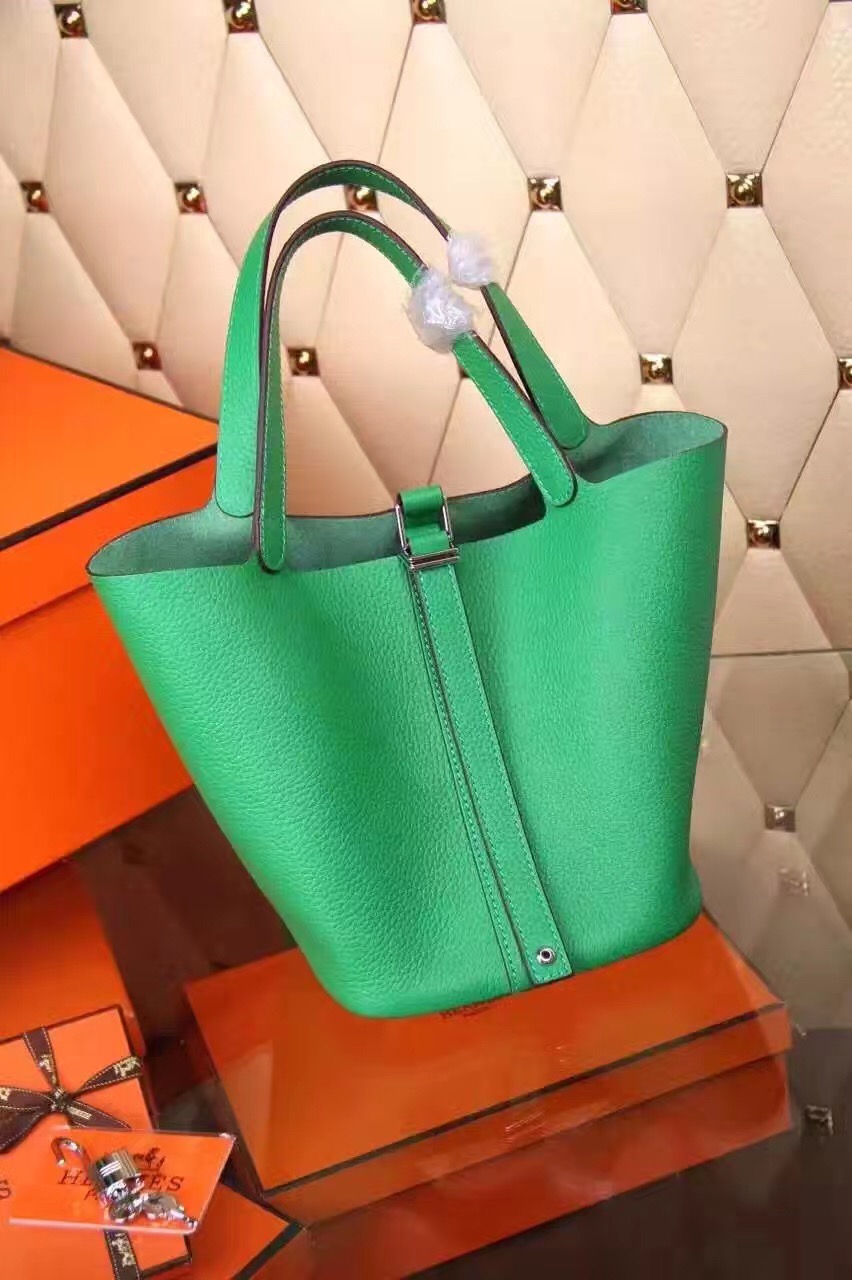 Hermes picotin lock green top leather handbags