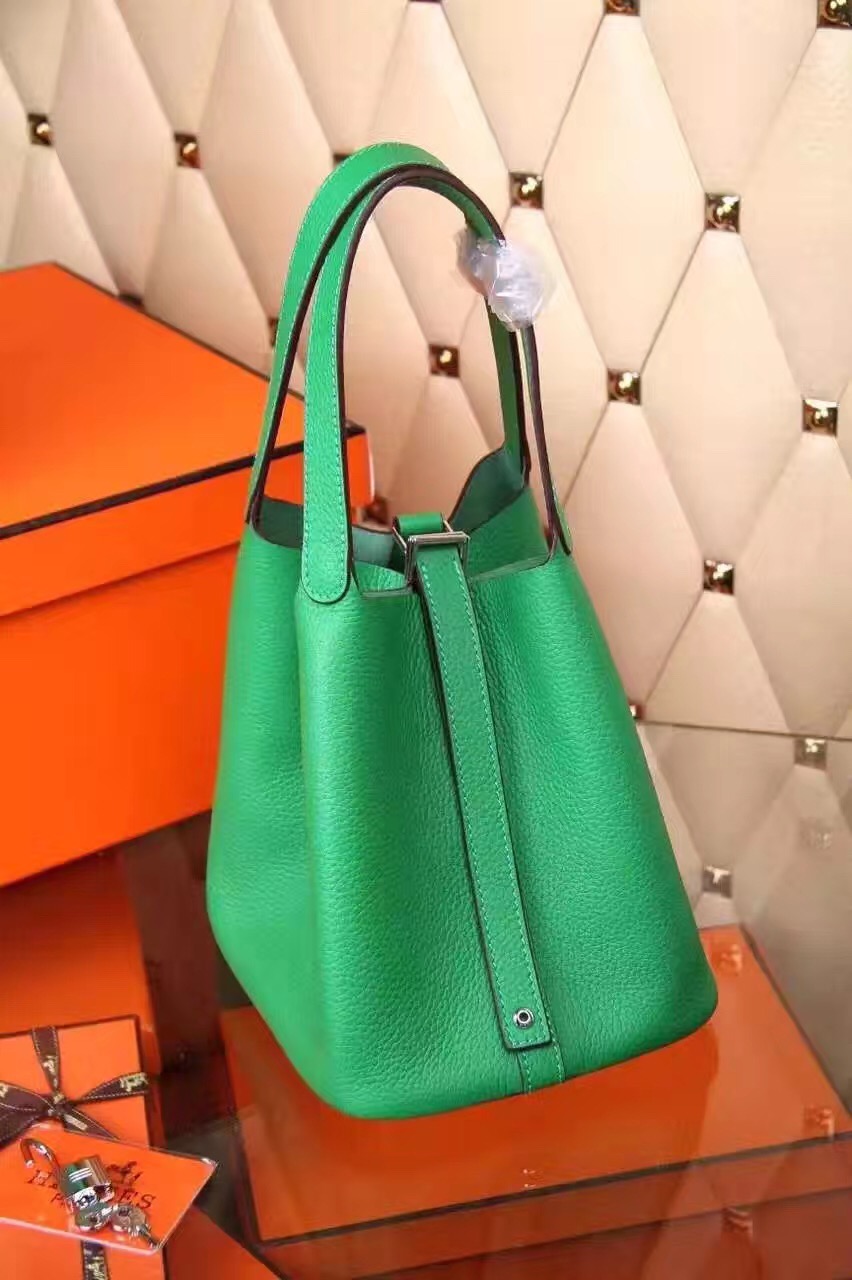 Hermes picotin lock green top leather handbags