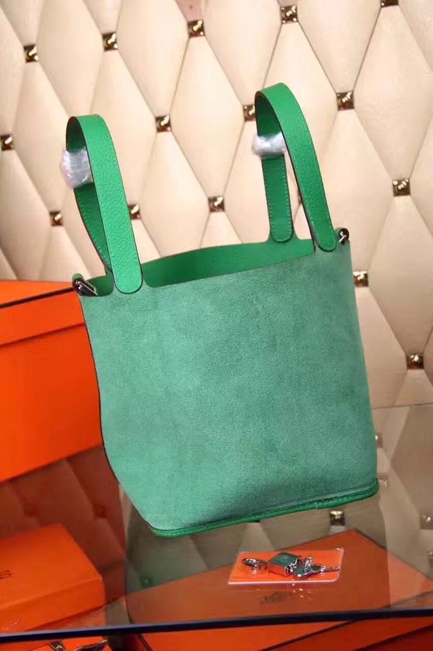 Hermes picotin lock green top leather handbags