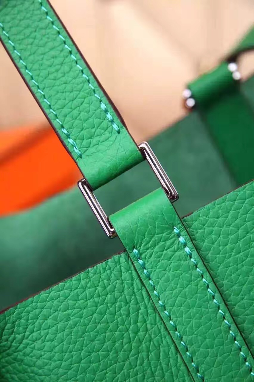 Hermes picotin lock green top leather handbags