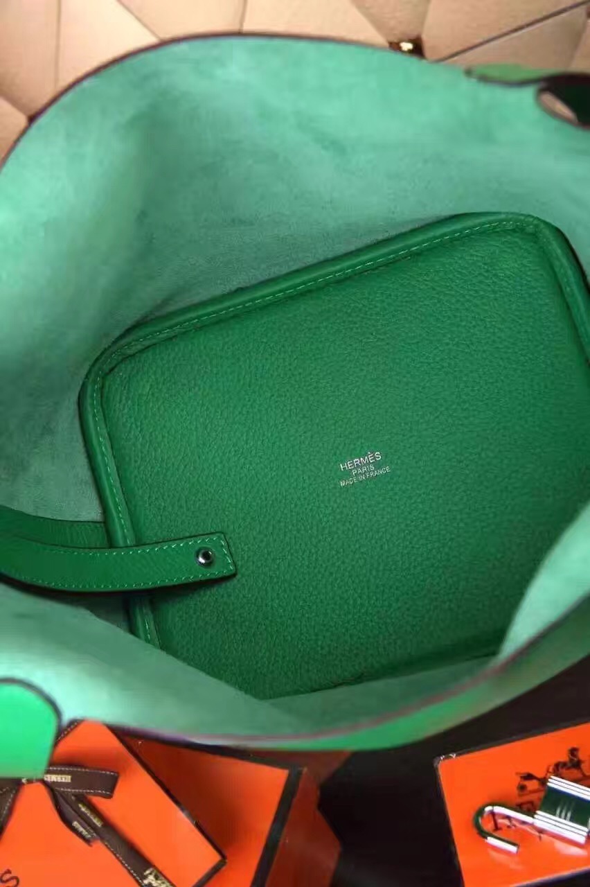 Hermes picotin lock green top leather handbags