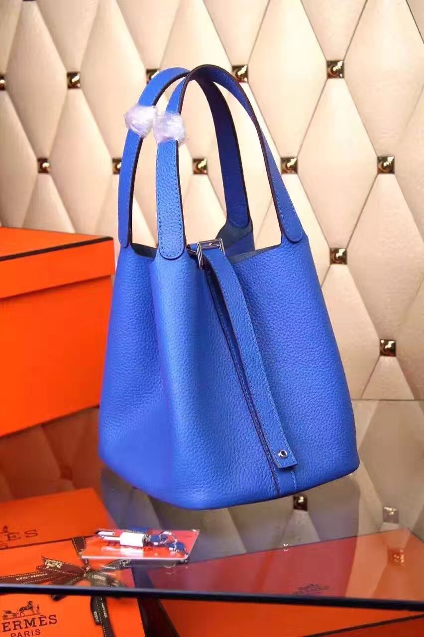 Hermes picotin lock blue top leather handbags