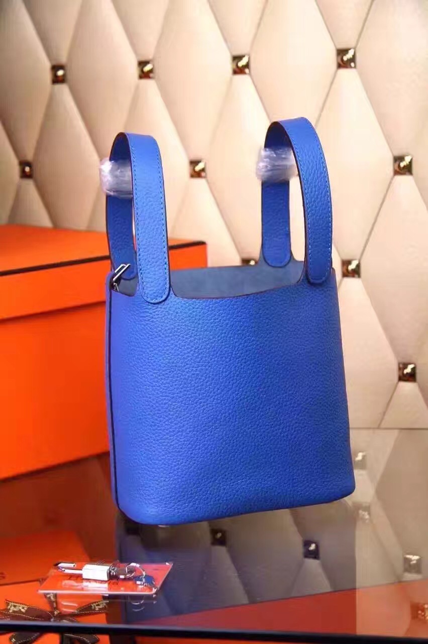 Hermes picotin lock blue top leather handbags