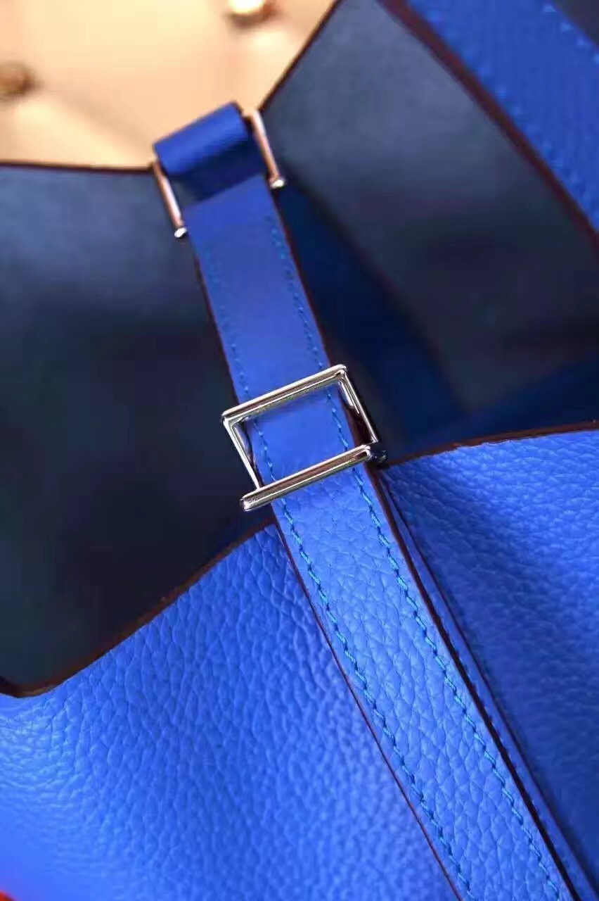 Hermes picotin lock blue top leather handbags