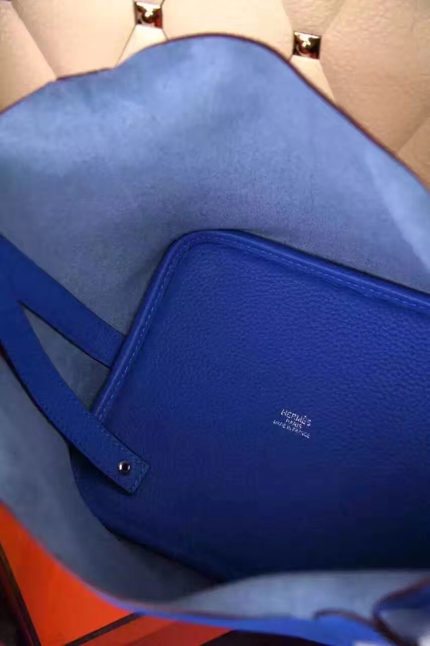 Hermes picotin lock blue top leather handbags