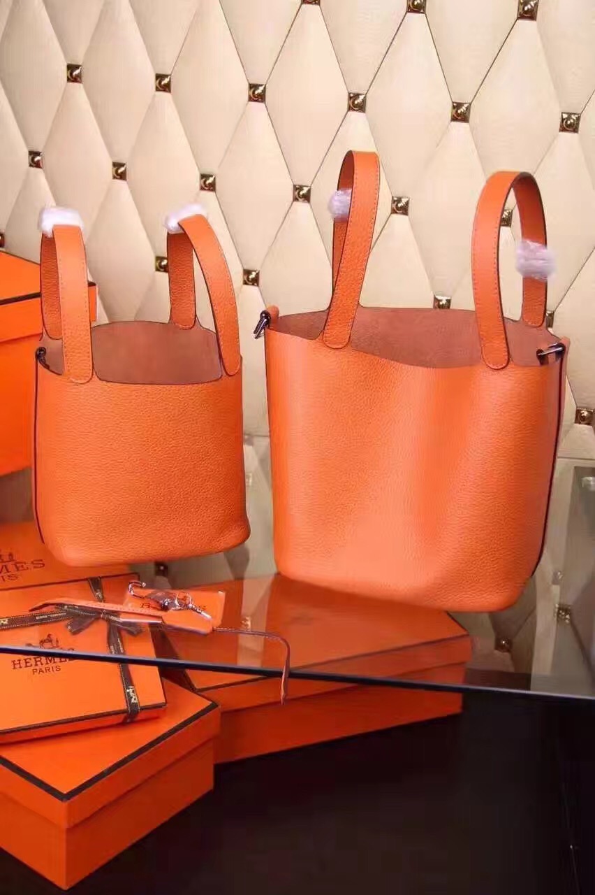 Hermes picotin lock orange top leather handbags