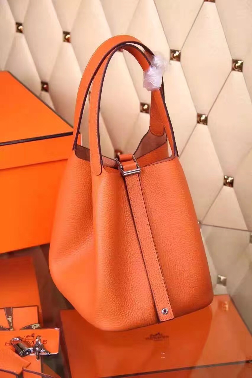 Hermes picotin lock orange top leather handbags