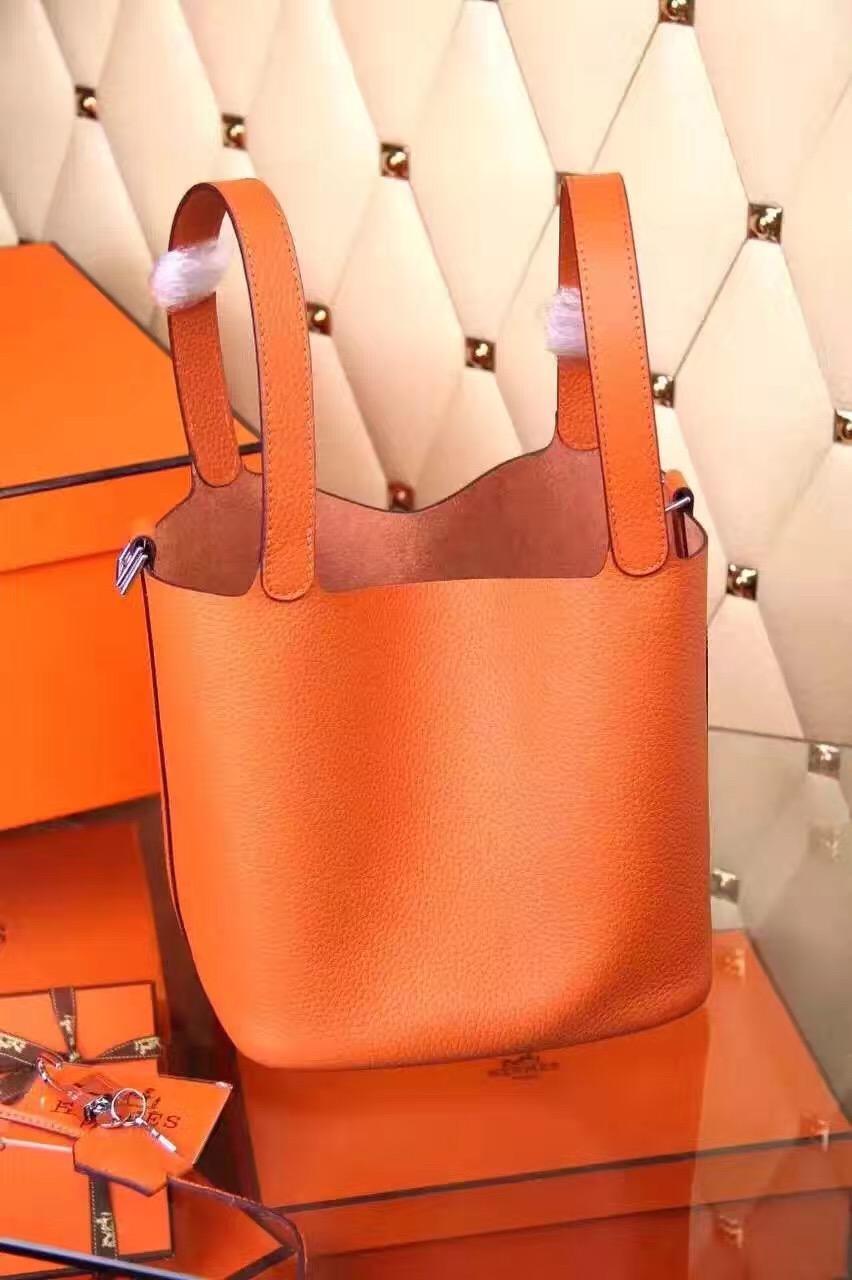 Hermes picotin lock orange top leather handbags