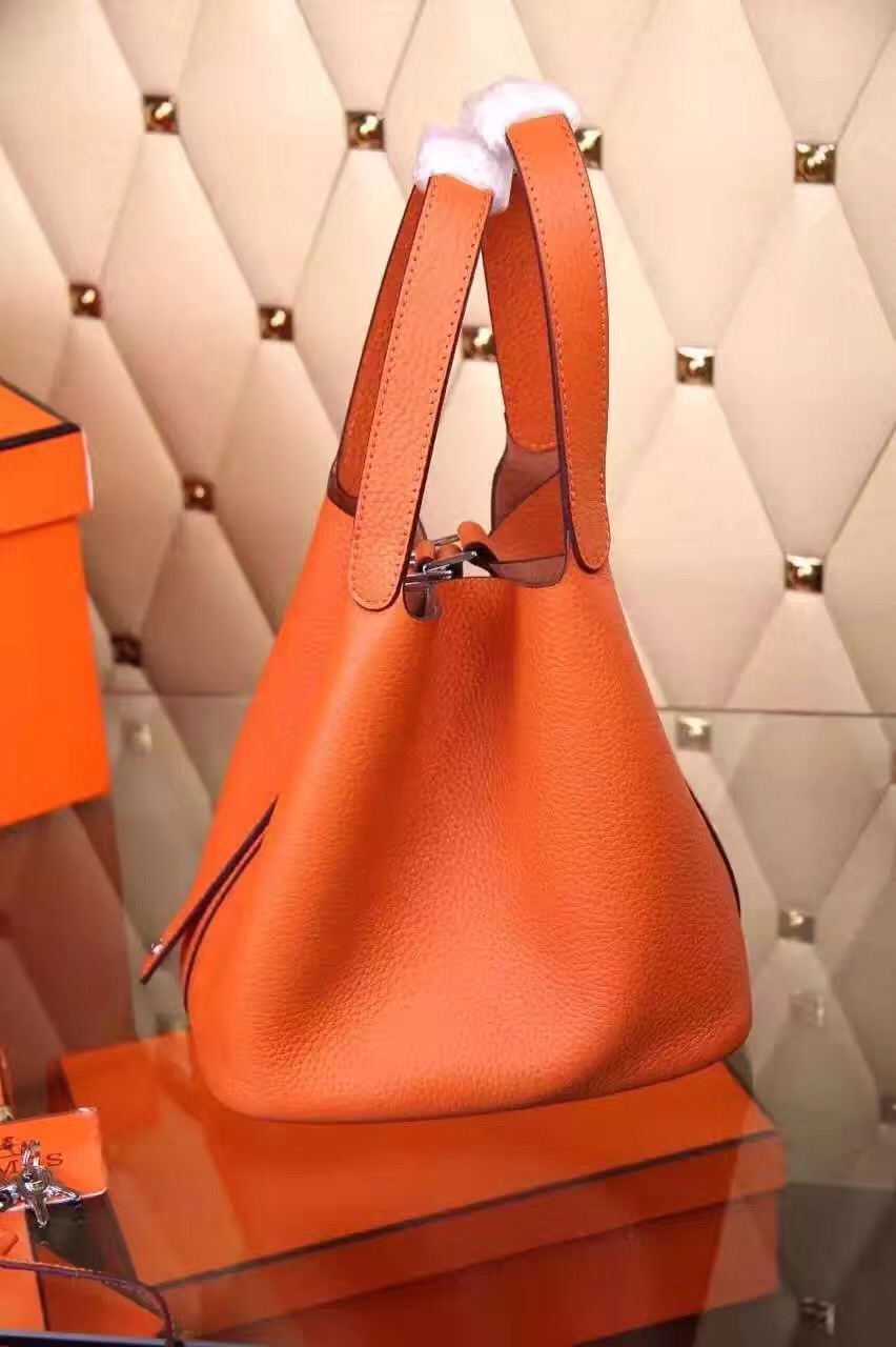 Hermes picotin lock orange top leather handbags