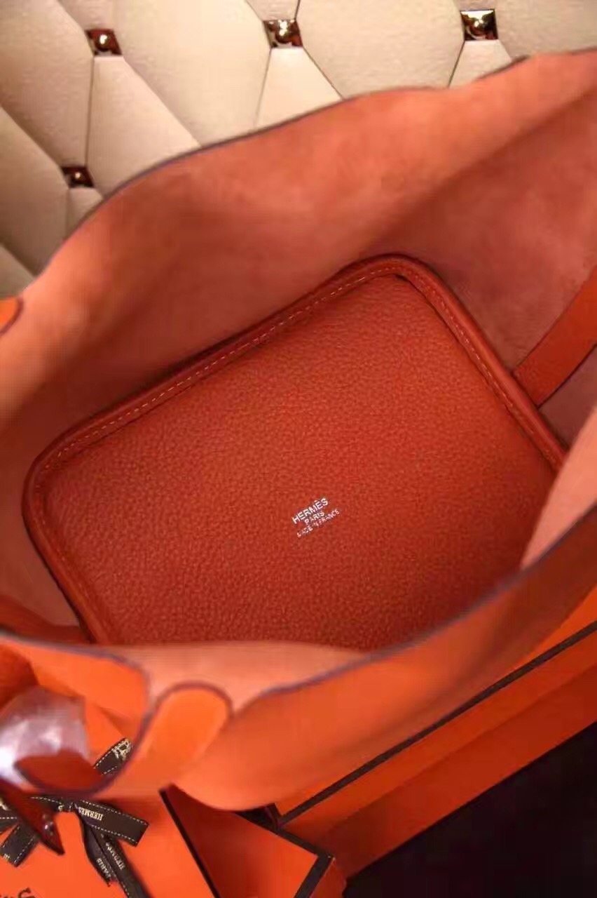 Hermes picotin lock orange top leather handbags