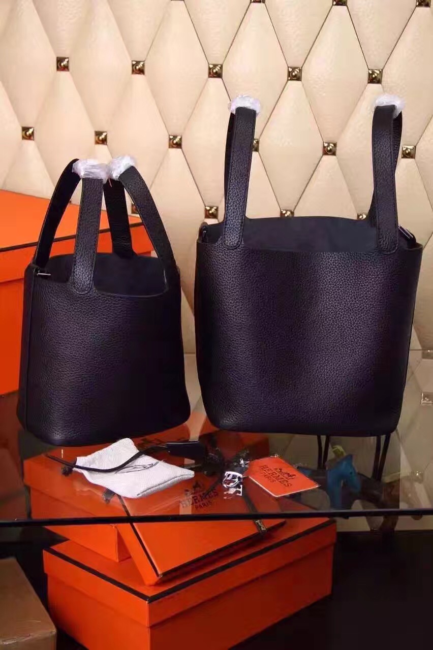 Hermes picotin lock black top leather handbags