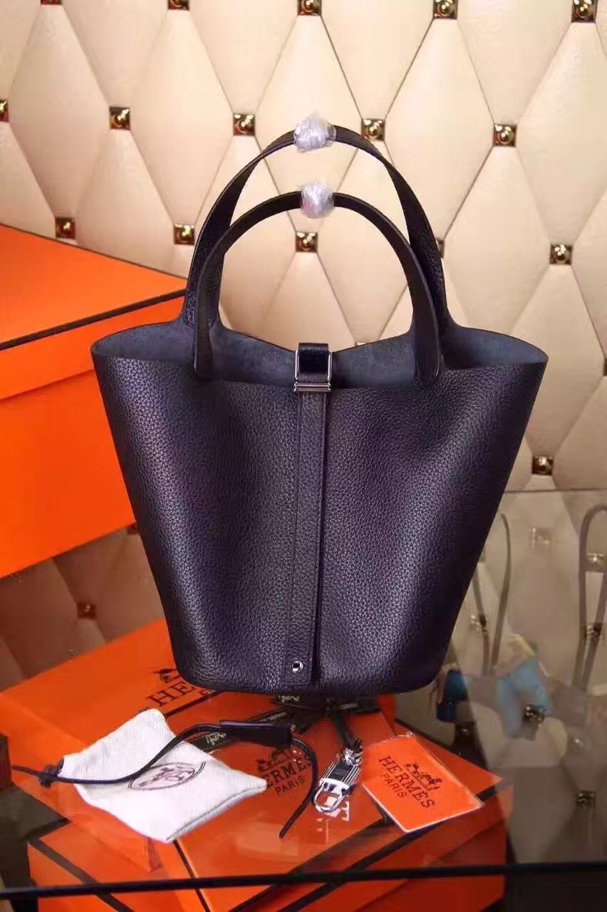 Hermes picotin lock black top leather handbags