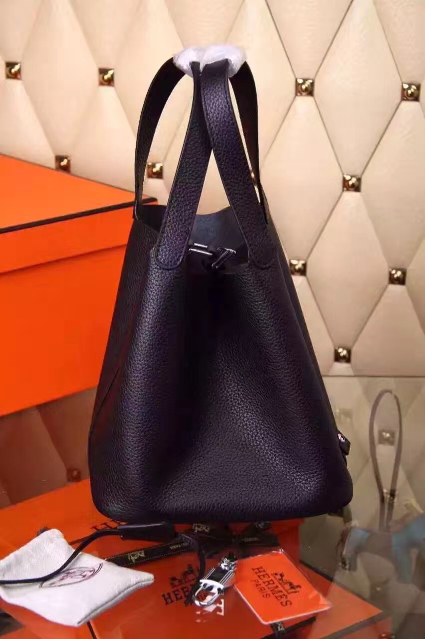 Hermes picotin lock black top leather handbags