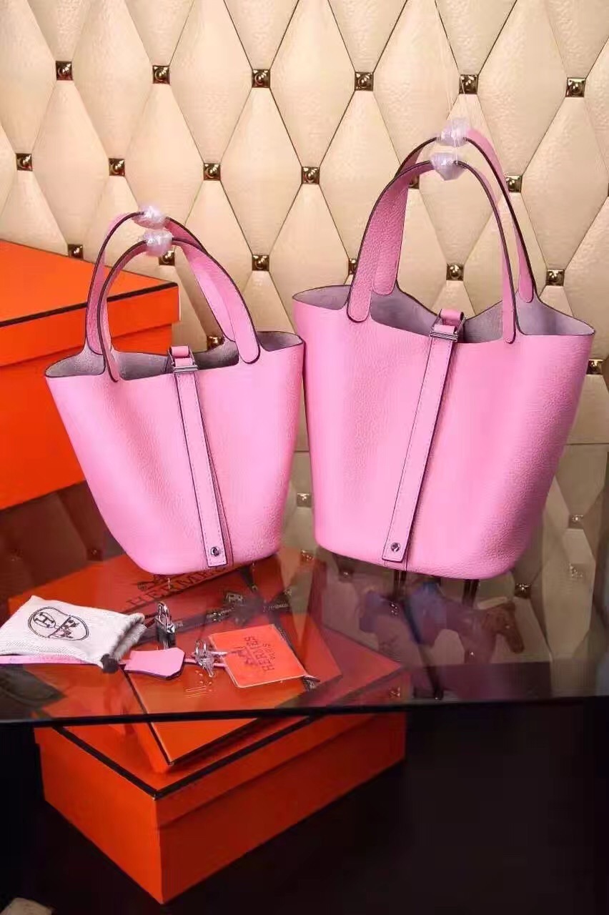 Hermes picotin lock leather pink top handbags