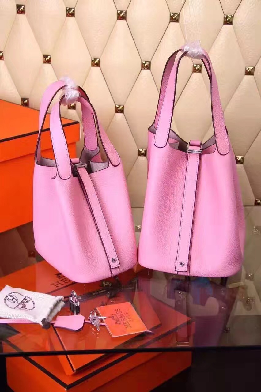 Hermes picotin lock leather pink top handbags