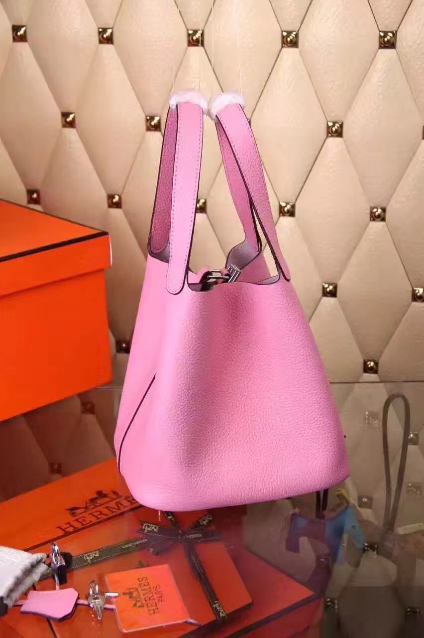 Hermes picotin lock leather pink top handbags