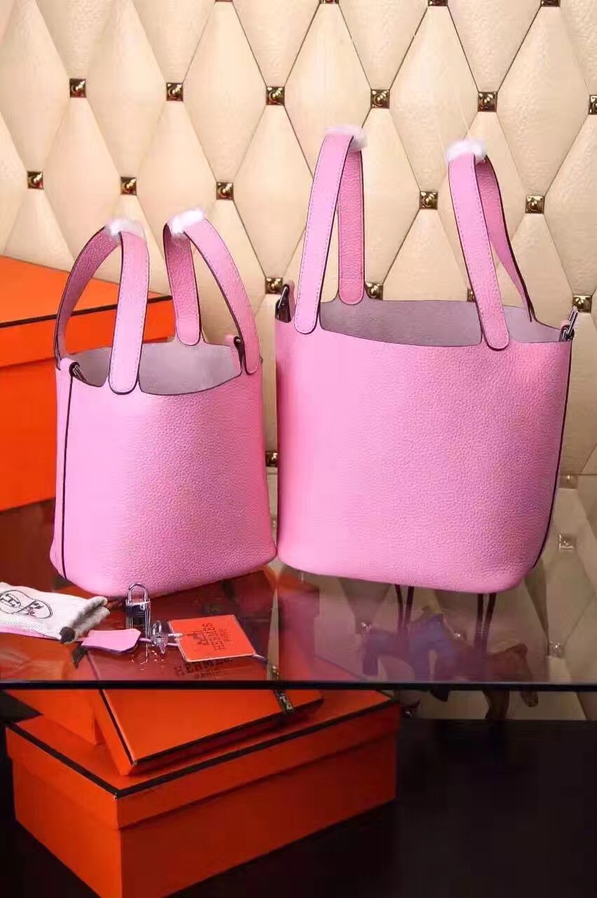 Hermes picotin lock leather pink top handbags