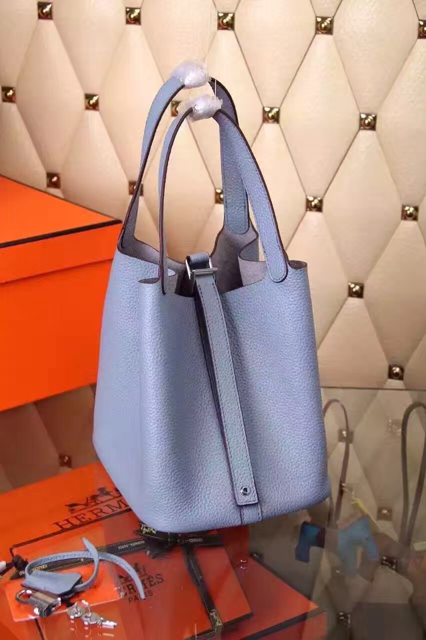 Hermes picotin lock light top leather blue handbags