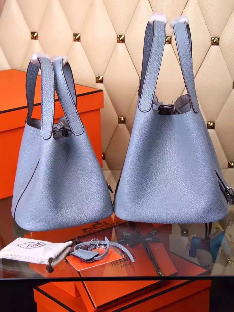 Hermes picotin lock light top leather blue handbags