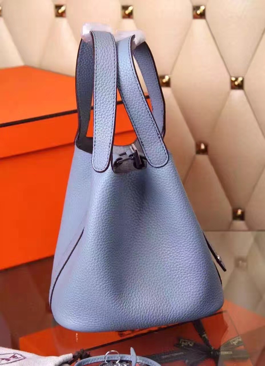 Hermes picotin lock light top leather blue handbags