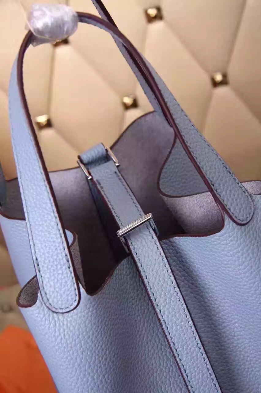 Hermes picotin lock light top leather blue handbags