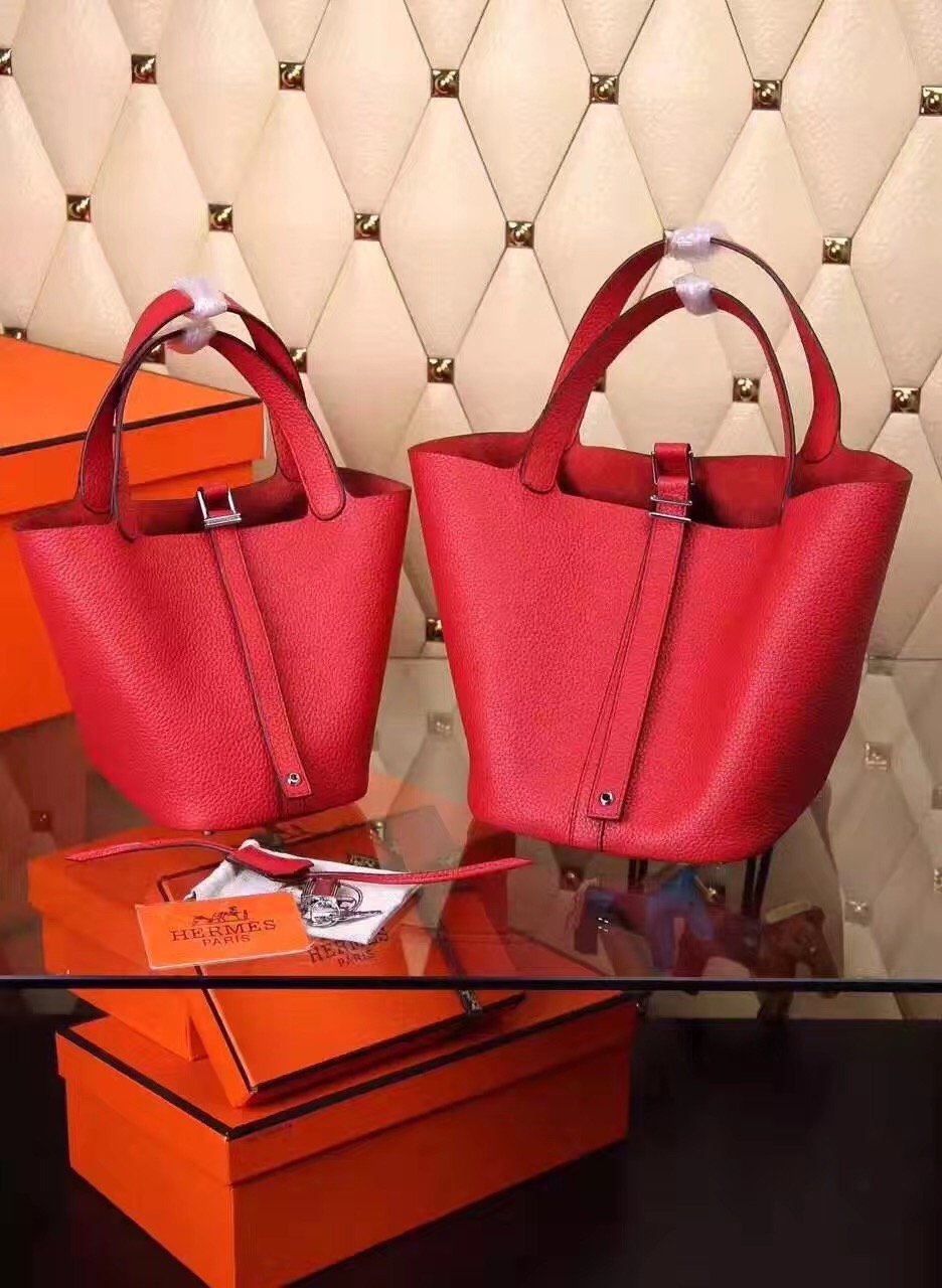 Hermes picotin lock red top leather handbags