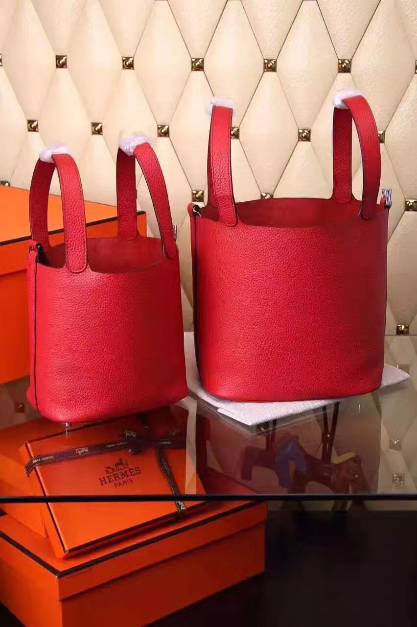 Hermes picotin lock red top leather handbags