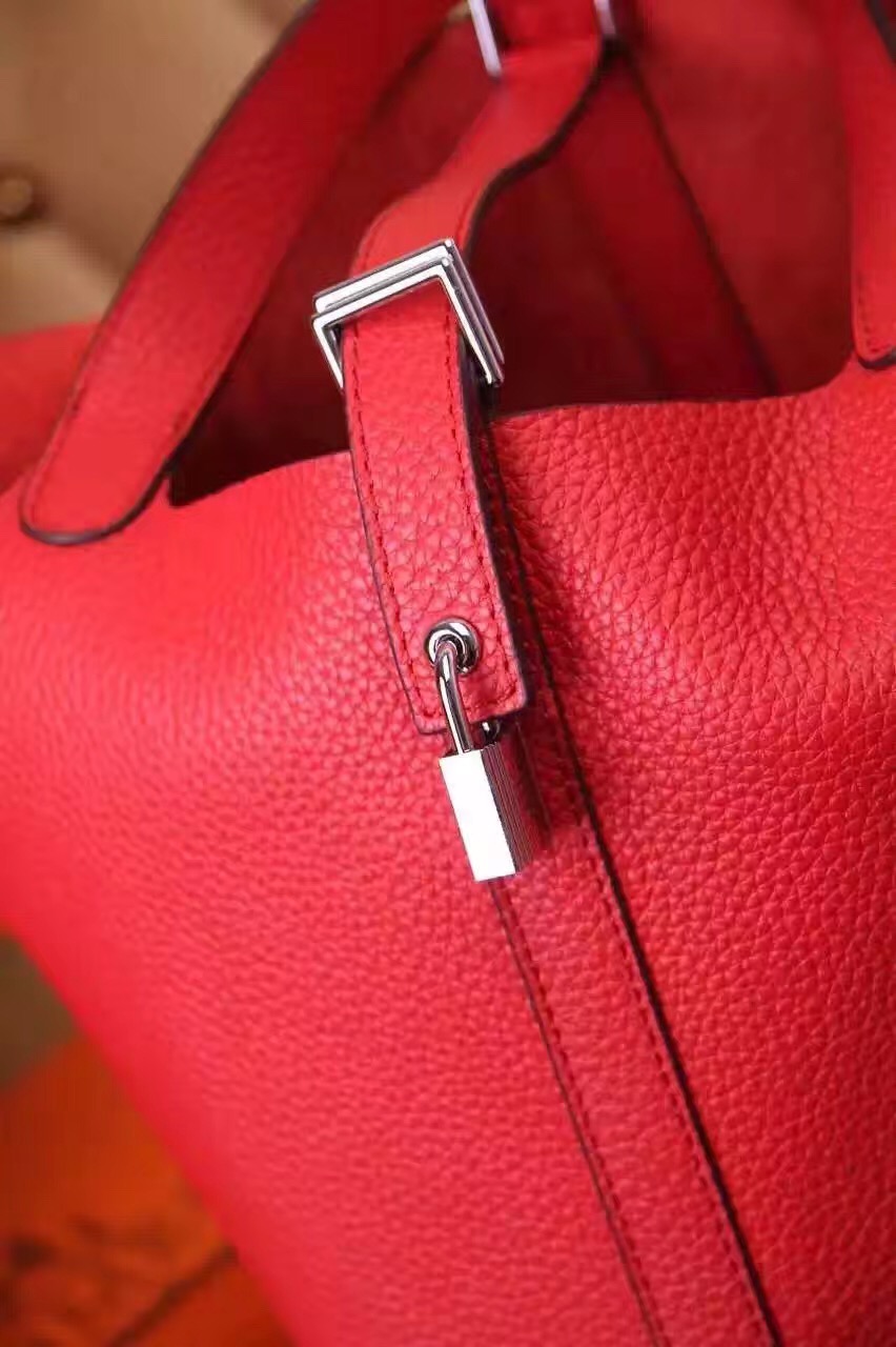 Hermes picotin lock red top leather handbags